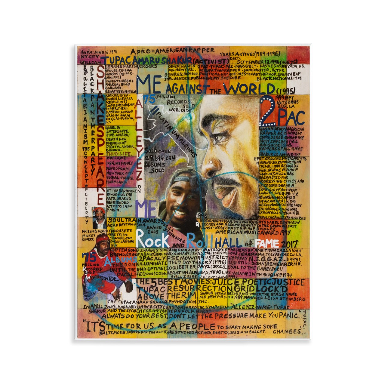 Stupell Industries Tupac Musician Collage Wall Plaque Art Design by Sabin